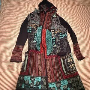 Johnny Was Black Jacket with Red and Orange Embroidery